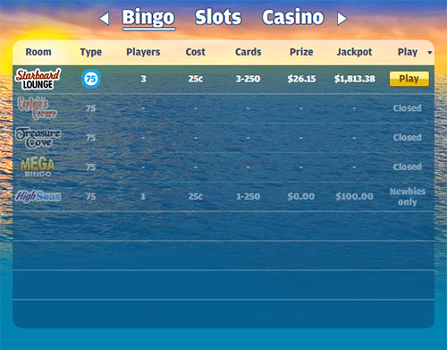 Goto to game button Bingo Menu